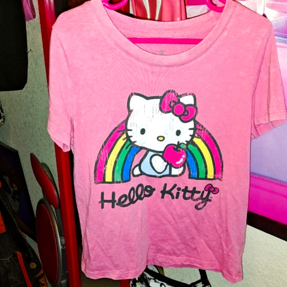 Hello Kitty Pink Short Sleeve Tee with Rainbow Design